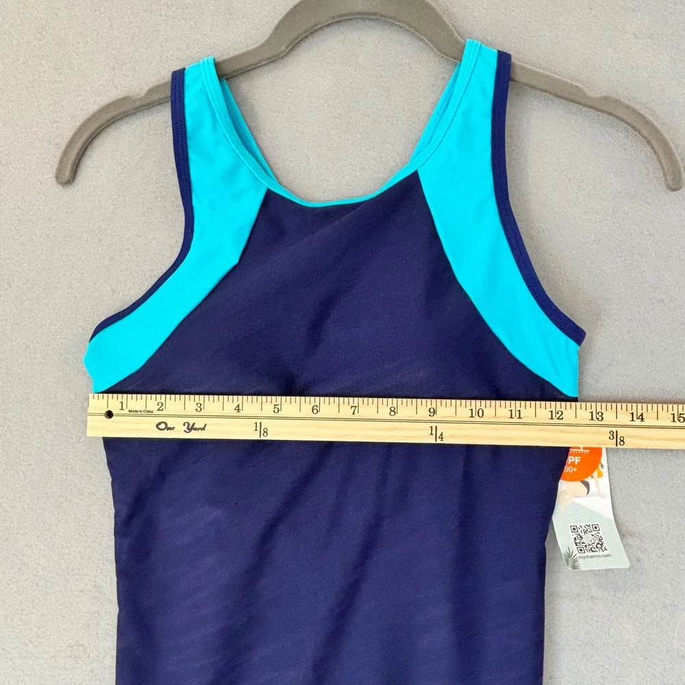 New Girls 14 Navy Blue Boyleg One Piece Swimsuit UPF 50+ Sun Protection